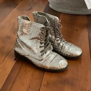 Silver Glitter Lace-Up Boots